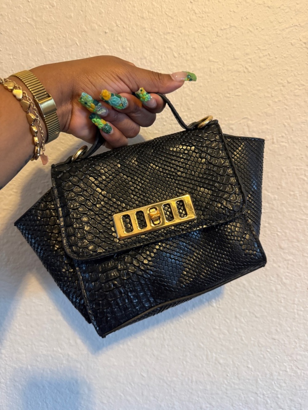 Olivia Miller Black Faux-Python Satchel